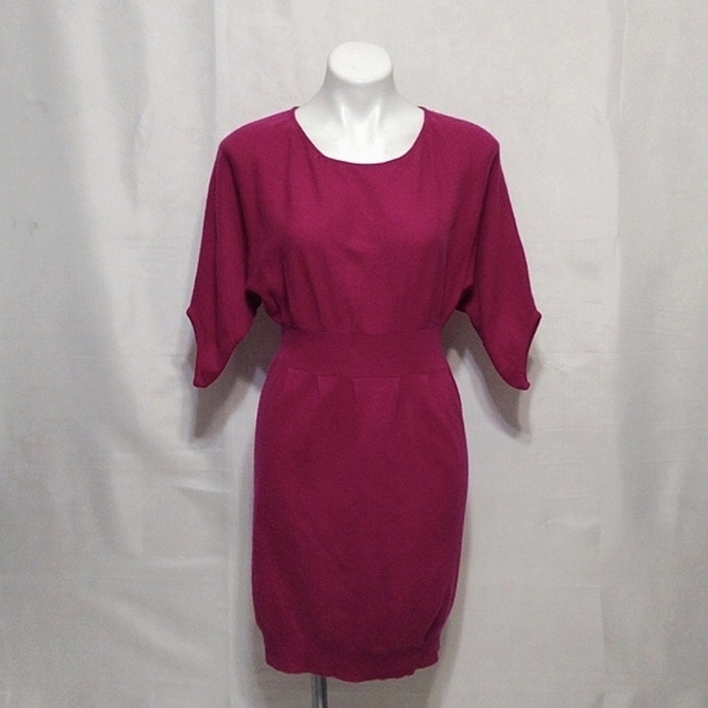 Qi Cashmere Sweater Dress Dolman Sleeves Empire Ribbed Knit Small Timeless Chic